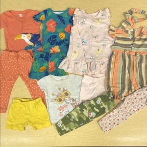 12 piece baby girl bundle; 12 months; summer and spring; mostly Carter’s brand